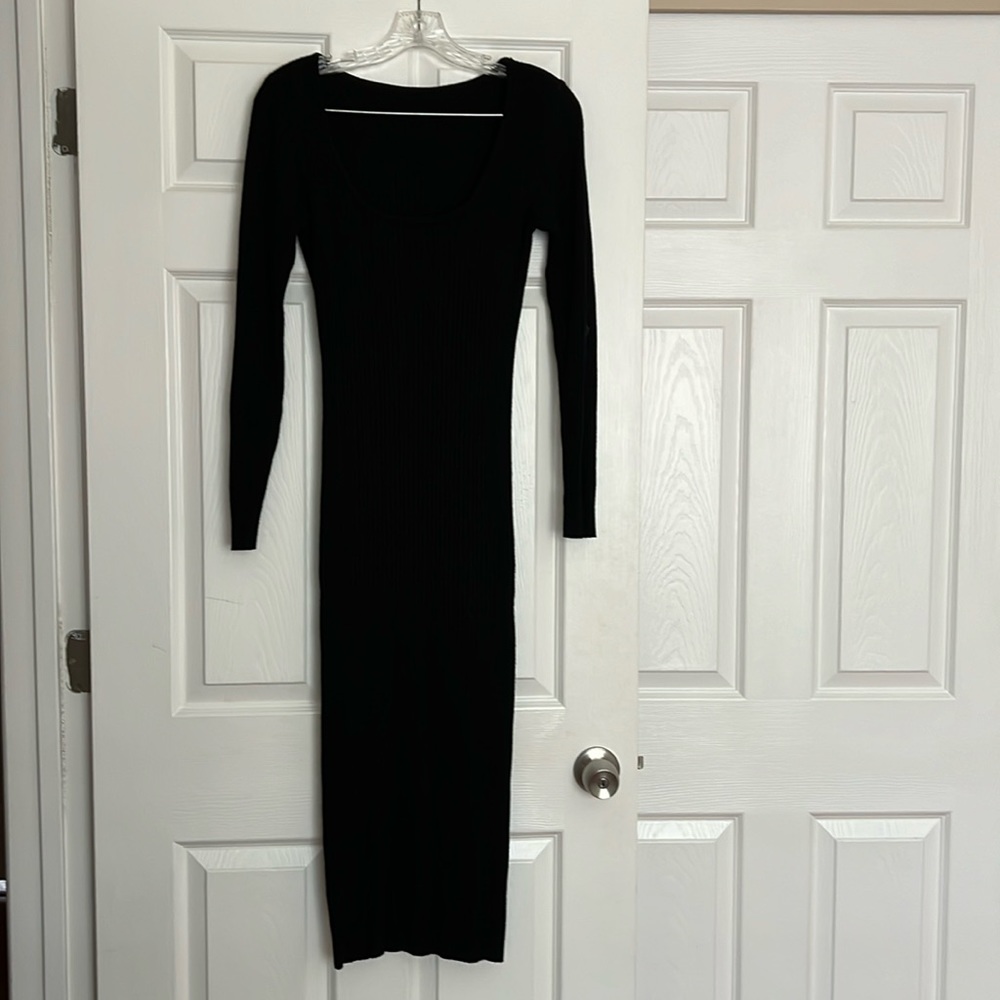 SHEIN Black Ribbed Midi Dress S